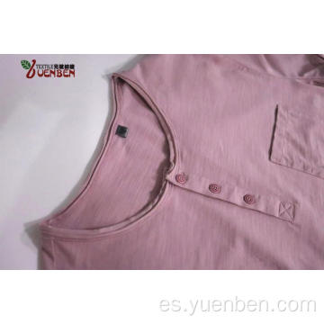 Camisa de cuello redondo de jersey flameado liso con bolsillo